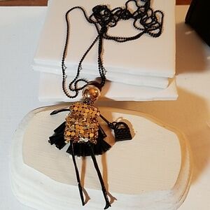 Double Black & Gold Strand Beaded Lady 24"